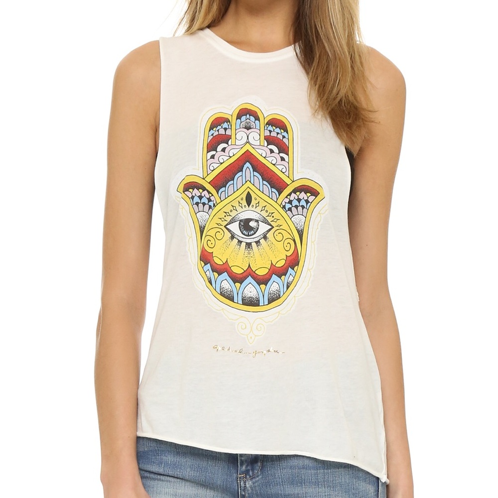 Spiritual Gangster white hamsa muscle tank M